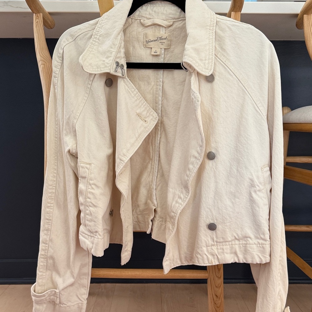 Cropped White Denim Jacket